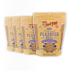 Bob's Red Mill Flaxseed Meal packaging on counter, pantry staple with omega-3 and fiber benefits