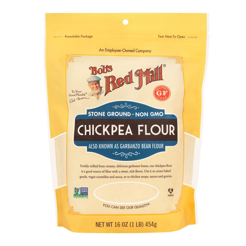 Bob's Red Mill garbanzo bean flour bag for gluten-free baking.