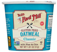 Bob's Red Mill GF Oatmeal Cup classic packaging showing portable breakfast option
