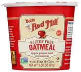 Bob's Red Mill gluten free oatmeal cup Apple Cinnamon packaging highlights convenient single-serve design