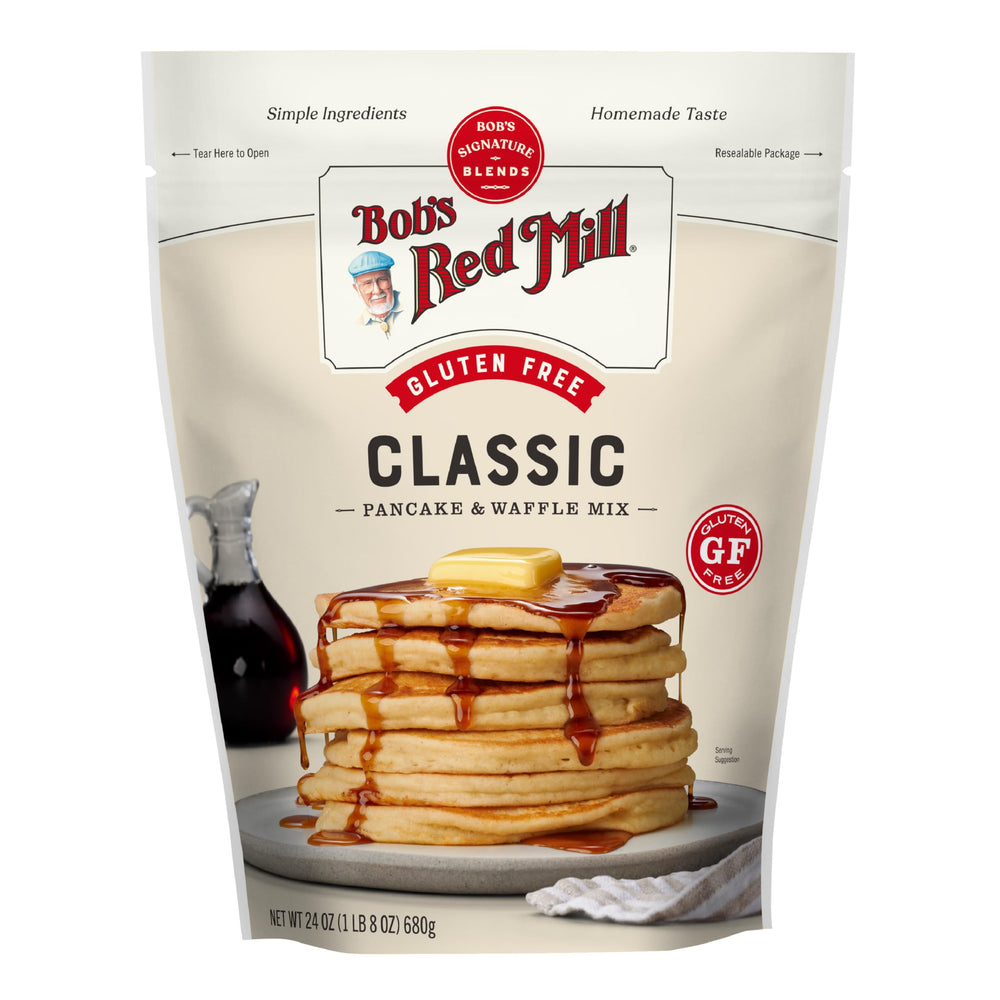 Bob's Red Mill gluten free pancake mix bag ready for a wholesome gluten free breakfast