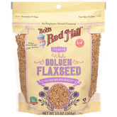 Bob's Red Mill Golden Flaxseeds jar on counter boosts fiber and omega fatty acids.