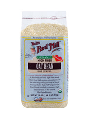Bob's Red Mill Organic Oat Bran Cereal packaging showcases a wholesome high-fiber breakfast option.