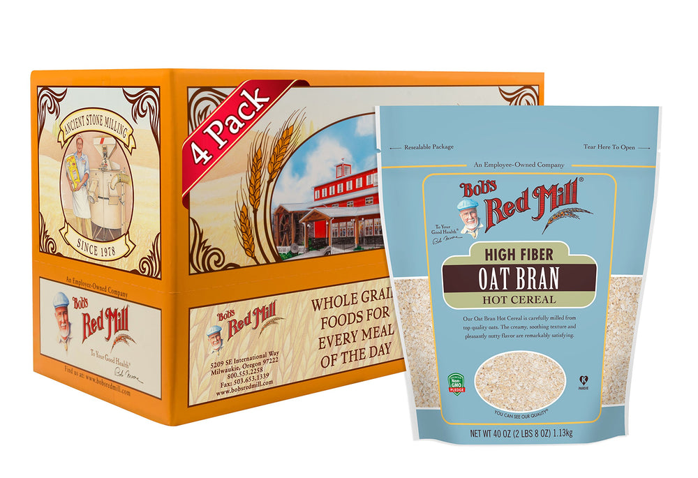 Bob's Red Mill Oat Bran in a steaming bowl, high-fiber breakfast option.