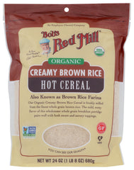 Bob's Red Mill Organic Brown Rice Hot Cereal in a cozy breakfast bowl, gluten-free.