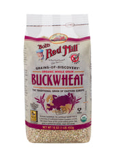 Bob's Red Mill Organic Buckwheat Groats front label highlights organic, gluten-free packaging.