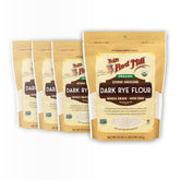 Bob's Red Mill Organic Dark Rye Flour in a resealable bag for pantry-friendly baking.