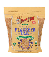Close-up of flaxseed meal texture for nutty flavor in baking.