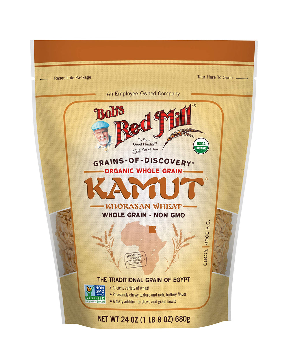 Bob's Red Mill Organic Kamut Berries pack shot, organic whole grains for versatile meals.