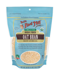 Bob's Red Mill Organic Oat Bran being poured, quick-morning preparation.