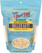 Bob's Red Mill Organic Oats Rolled Regular bag showcasing wholesome whole grains for hearty breakfasts