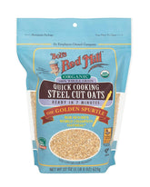 Bob's Red Mill Organic Quick Cook Steel Cut Oats bag front, quick breakfast base.