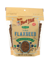 Bob's Red Mill organic whole flaxseeds package ready to boost omega-3 and fiber.