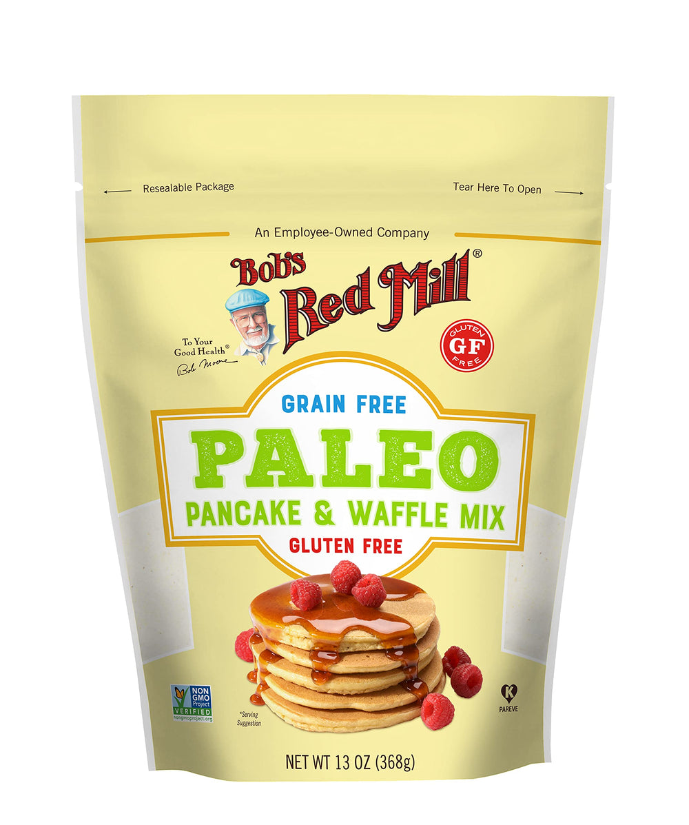 Bob's Red Mill Paleo Pancake pack front; gluten-free, grain-free breakfast option.
