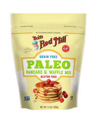 Bob's Red Mill Paleo Pancake pack front; gluten-free, grain-free breakfast option.