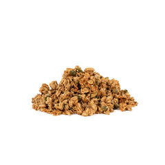 Bob's Red Mill granola closeup shows toasted oats with maple notes and salt crunch