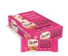 Sliced-open bar reveals honey swirl and PB filling in Bob's Red Mill PB&J bar.