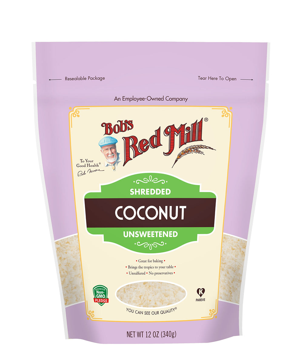 Bob's Red Mill shredded coconut pack shot unsweetened flakes for baking