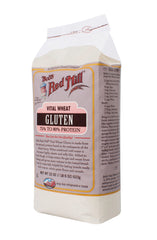 Bob's Red Mill Vital Wheat Gluten Flour on counter, helps bind veggie burgers