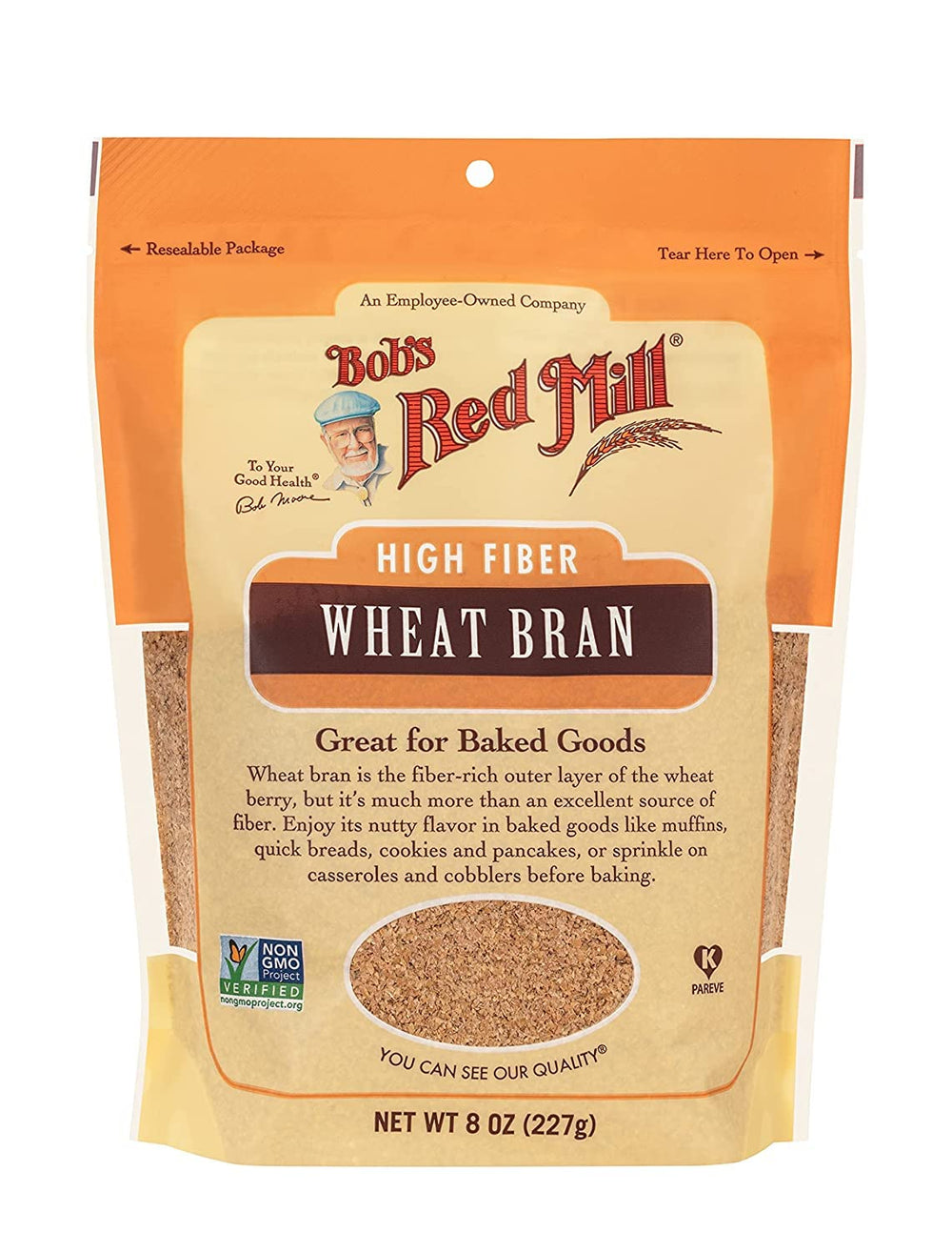 Bob's Red Mill Wheat Bran pack shot highlighting a versatile high-fiber ingredient for meals.