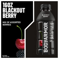 BODYARMOR Blackout Berry ice-cold glass for refreshing hydration with natural flavors