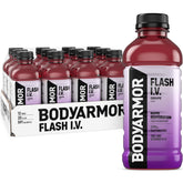 BODYARMOR Flash I.V. Grape bottle pours, showing rapid hydration after workouts.