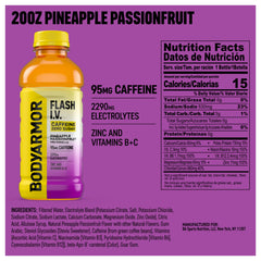 BODYARMOR Flash I.V. Zero Sugar Pineapple Passionfruit bottle pour for quick refreshment.