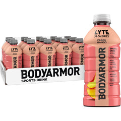 BodyArmor Lyte Peach Mango bottle front view for quick hydration
