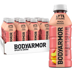 BODYARMOR LYTE peach mango bottle highlights coconut water hydration and electrolytes for athletes
