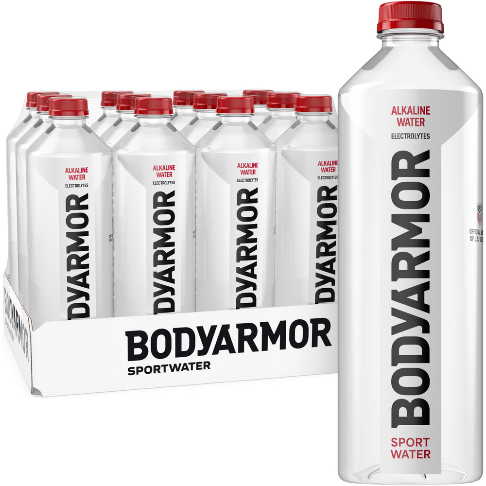 BODYARMOR SportWater bottle with splash for on-the-go hydration during workouts.
