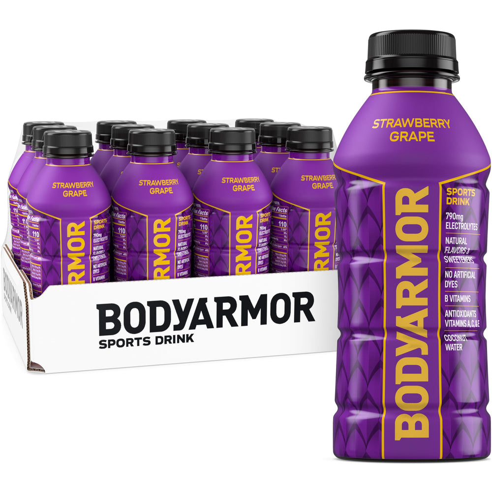 BODYARMOR Strawberry Grape bottle ready for on-the-go hydration.