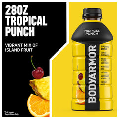 BODYARMOR Tropical Punch pour into glass shows refreshing coconut water flavor