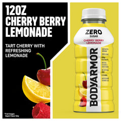 BODYARMOR Zero Sugar Cherry Berry Lemonade glass with ice looks refreshing