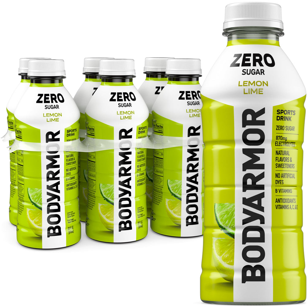 BODYARMOR Zero Sugar Lemon Lime bottle on ice for refreshing workouts.