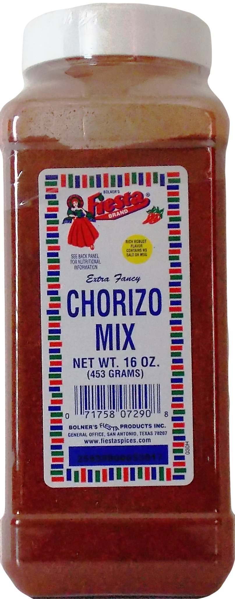 Bolner's Fiesta Chorizo Spice Mix bottle front showing premium salt-free blend for homemade sausage