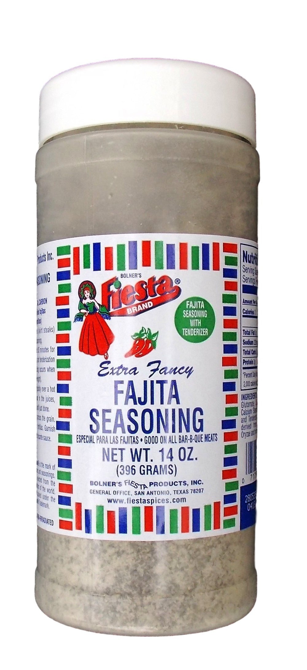 Bolner's Fiesta Extra Fancy Fajita Seasoning jar front view, ready to flavor steak, chicken, or veggies