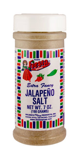 Bolner's Fiesta Extra Fancy Jalapeno Salt jar adds jalapeño flavor to meals.