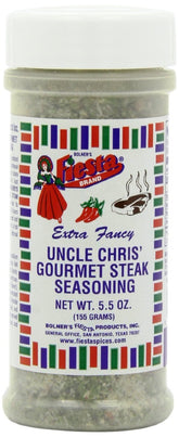 Bolner's Fiesta Uncle Chris steak seasoning jar front boosts bold steak flavor