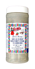 Bolner's Fiesta Uncle Chris Gourmet Steak Seasoning jar ready for flavorful grilling and tender steaks.