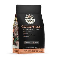 Bones Coffee Colombia dried-fruit note accents sweet, fruity finish for a balanced cup.