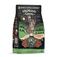 Bones Coffee Highland Grog bag showing packaging designed for lasting freshness