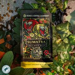 Aroma of Bones Sumatra coffee with smoky, earthy undertones