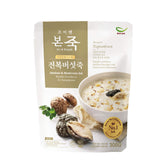 BonJuk abalone and mushroom porridge pack showcases traditional Korean ingredients for savory meal.