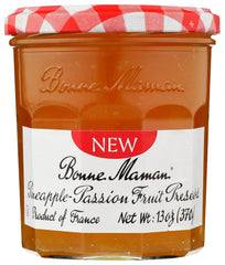 Bonne Maman mango-peach preserves jar closeup with glossy fruit pieces