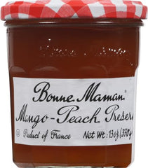 Bonne Maman Mango Peach preserves spoon; easy spread for pastries and yogurt bowls