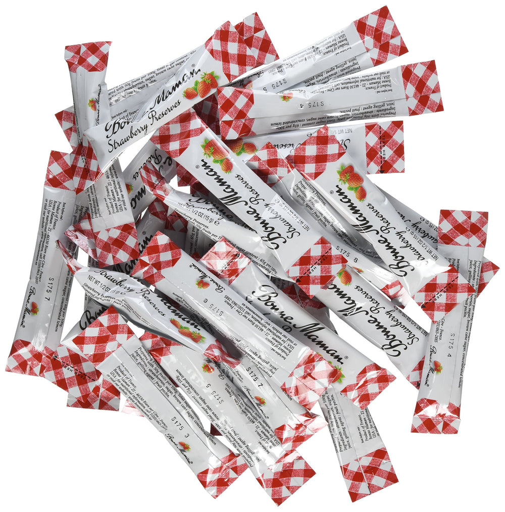 Bonne Maman strawberry preserve packets front view for on-the-go use
