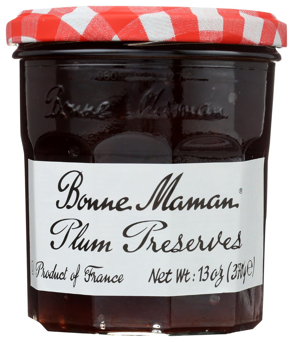 Bonne Maman Plum Preserves jar-front shows classic French charm for toast-ready use