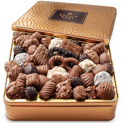 Bonnie and Pop chocolate gift basket keepsake tin with assorted chocolates for celebrations.