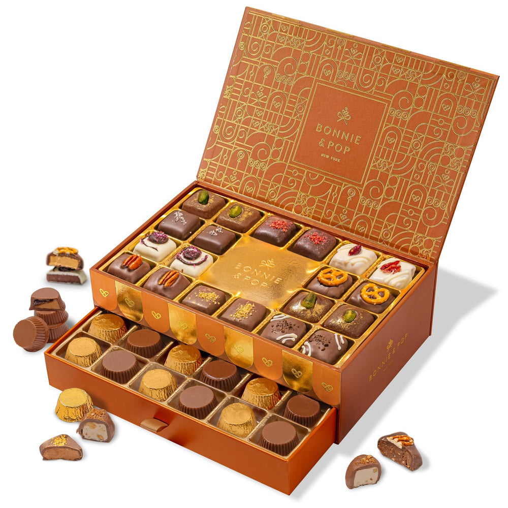 Bonnie and Pop chocolate gift basket in a two-tier box, perfect for celebrations.