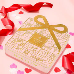 BONNIE AND POP truffle gift box for Valentine’s Day with luxe pink packaging.